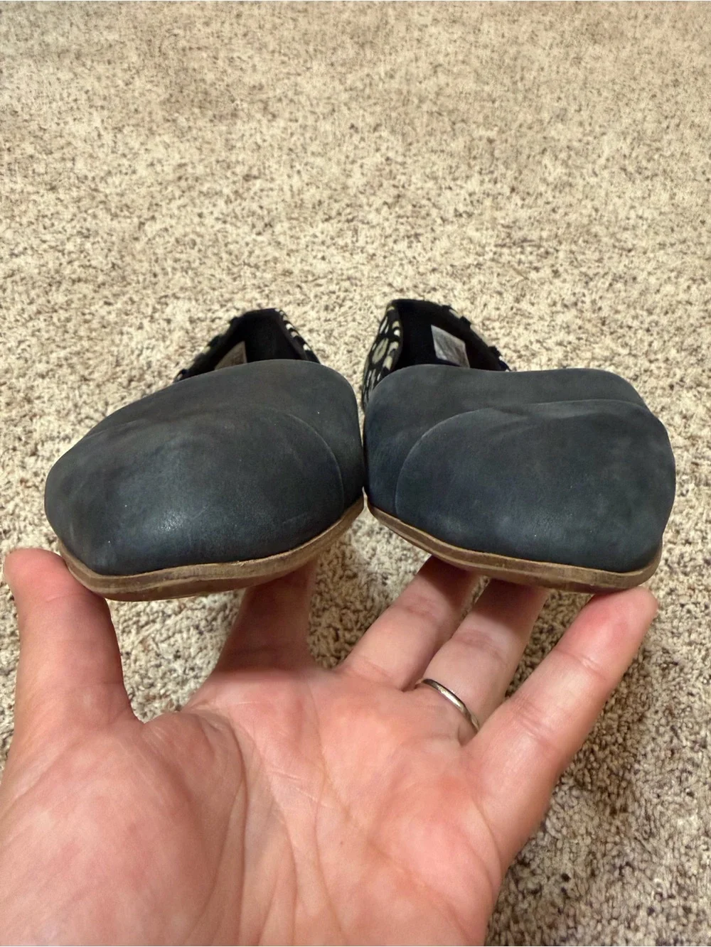 TOMS Black Flats with Black & White Leopard Heel Accent